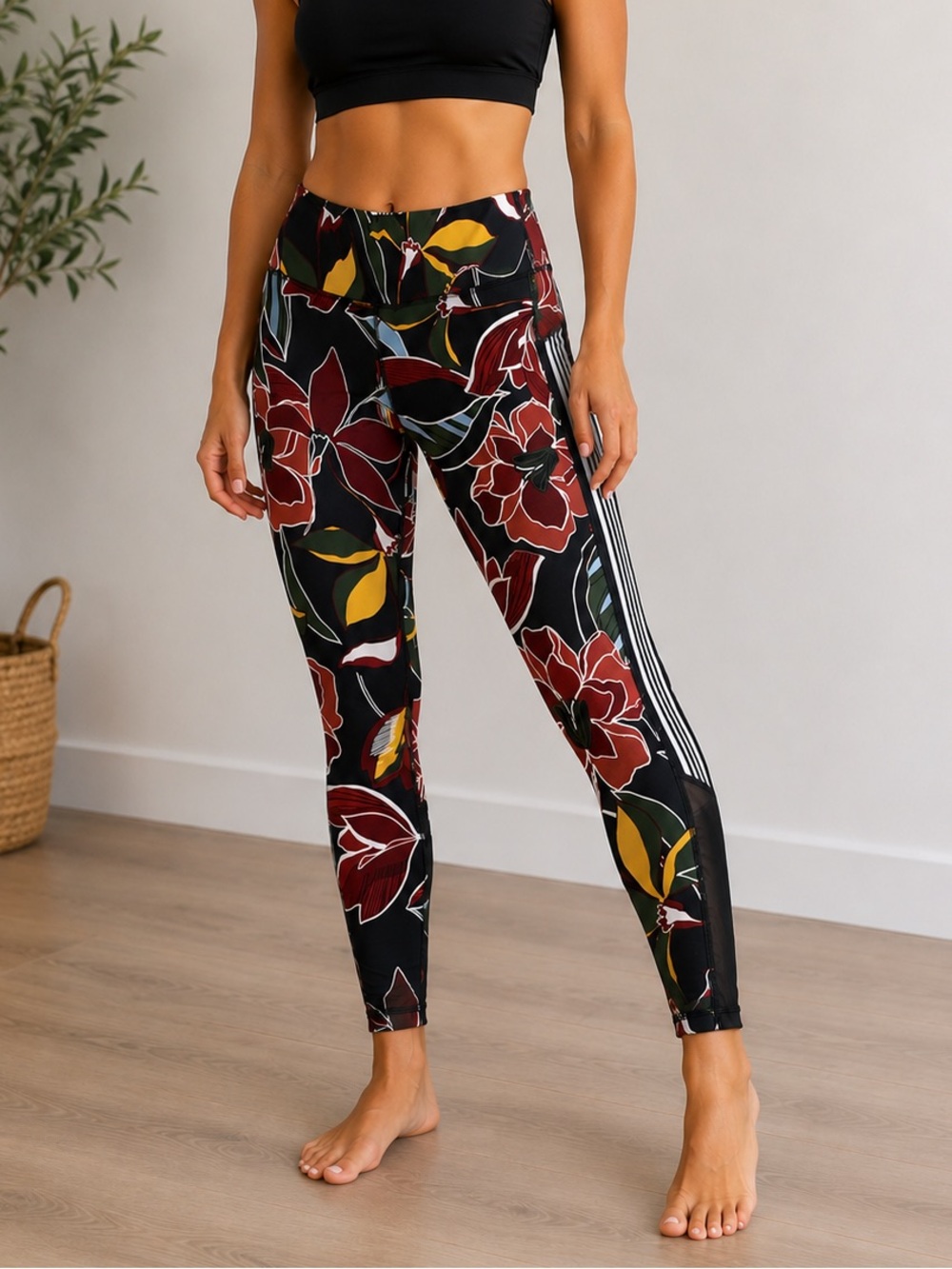 DKNY Sport Floral Botanica High-Waist 7/8 Performance Leggings Women’s XL Black